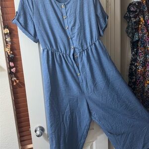 SHEIN Blue Button-Up Jumpsuit